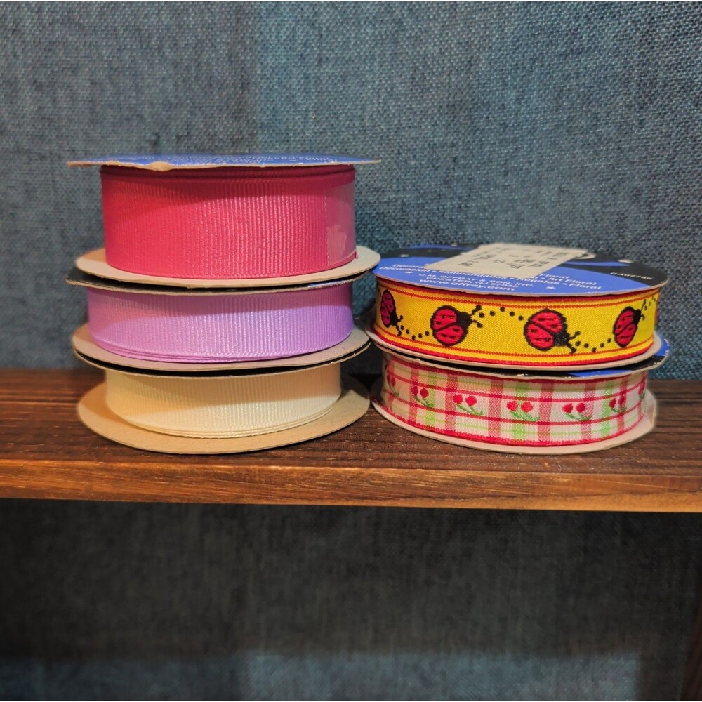 Offray Ribbon Lot 5 Ladybug Cherry Solid Spring Craft Destash - Picture 15 of 16